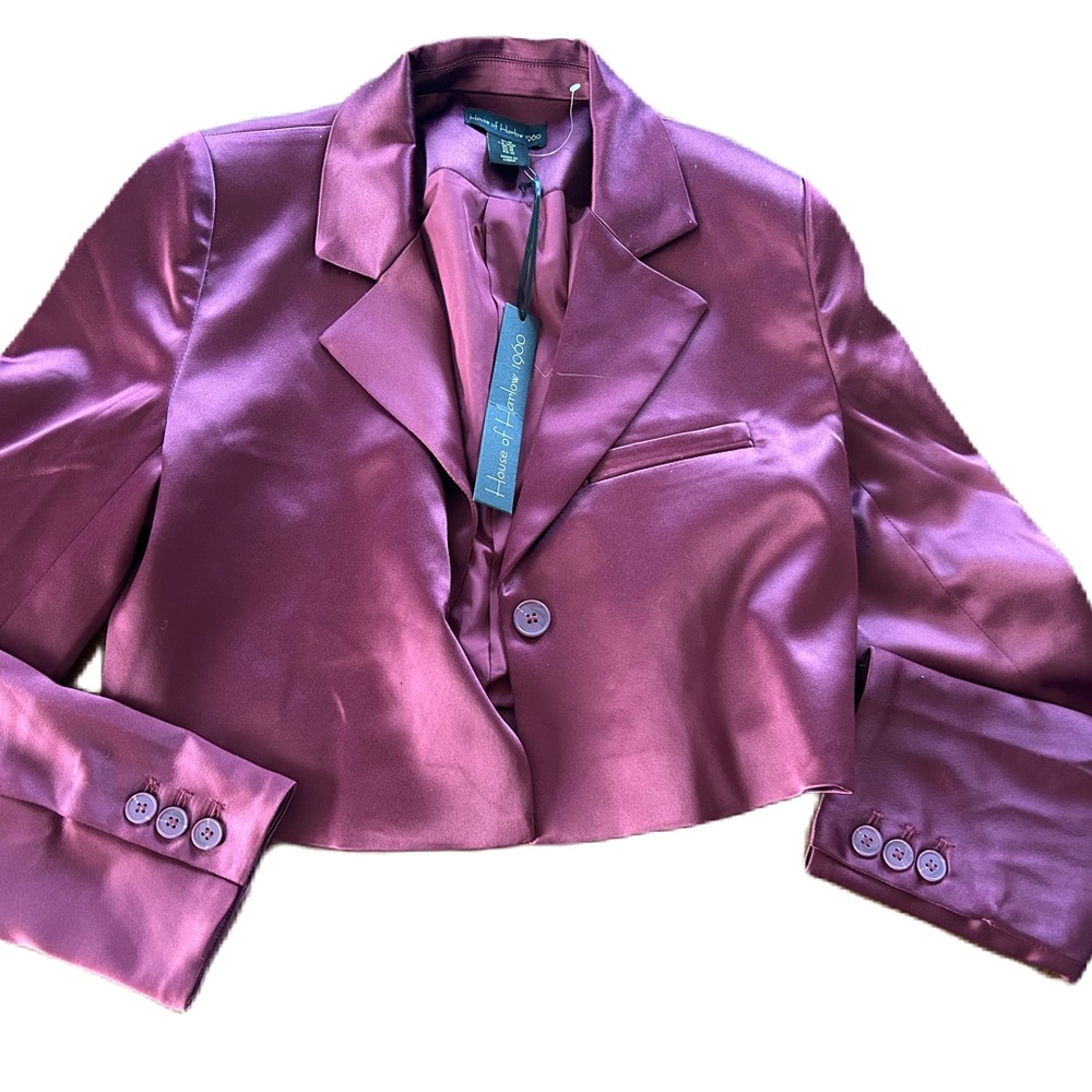 NWT HOUSE OF HARLOW 1960 burgundy cropped blazer jacket size medium NEW